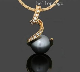 18K Rose Gold Gp Swarovski Crystal Plated Black Pearl Necklace A41