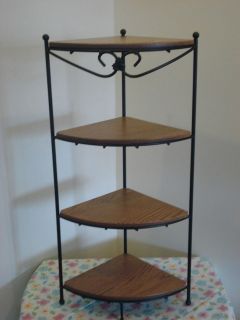 Wrought Iron Lg Corner Stand with Oak Shelves & Longaberger Tie On