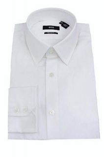 Hugo Boss Mens Dress Shirt Solid White Enzo or Harrison 100% Cotton 