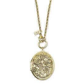 Vint. Style 1928® Brass Tone Floral Locket 28 Necklace