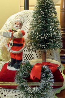   Christmas Lot Composite Santa Bottle Brush Tree & Wreath decorations