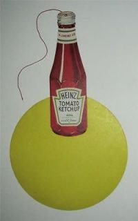 c1950 HJ HEINZ TOMATO KETCHUP BOTTLE graphic STORE display sign 
