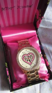   Johnson Gold Tone Embellished w/Crystals Leopard Heart Watch NIB