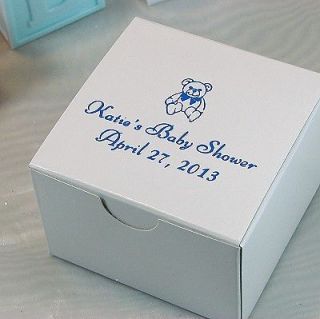 Personalized White Baby Shower Party Favor Treat Box   3x3x2 50 