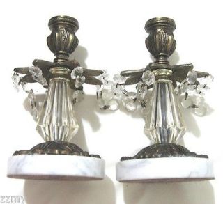 Brass Candle Holder with crystal dangles Marble Base Pair 7