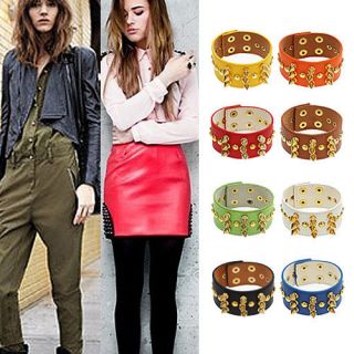   Golden Punk Rock Style PU Leather Loose Loop Bracelet 8 Color 0458