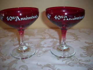 Beautiful Ruby Red 40th Anniversary Wine/Champagne Stem Glasses   set 