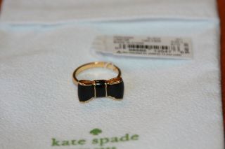 NWT Kate Spade Jewelry Gold Plated Take a Bow Ring Black Size 6