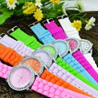   Soft Silicone Classic Gel Crystal Wrist Watch Quartz Lady Women Girls
