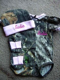   Mossy Oak Camo Camouflage 3PC Baby Infant Newborn Set Girl Pink