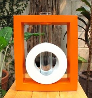   Orange Rectangular Modern Mango Wood Vase Home Decor Garden Decor Gift