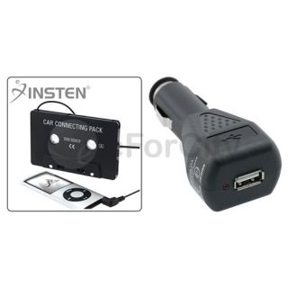 BLK Insten Audio Cassette Adapter+Car Charger for iPod Touch 4 Shuffle 