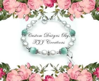 TEAL~RIBBON Awareness JEWELRY BRACELET~SUPPO​RT~GIFT~White Glass 