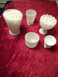   VARIOUS MILK GLASS WHITE DISHES BOWLS VASE CANDY BUFFET BAR AT WEDDING