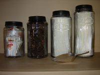 Set 4 Primitive Country Hoosier Glass Canister Jar Set, Flour Coffee 