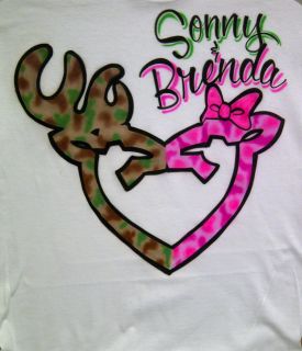 Airbrush Camo Girl w/ Pink Bow & Boy Deer Couple w/ Name size S M L XL 
