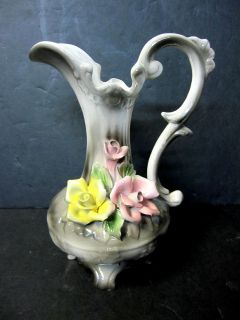 Antique Footed Bassano Capodimonte Porcelain Ewer Pitcher Italy 