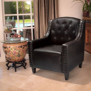Luxury Tufted Back Espresso Leather Upholstered Club Chair / Arm Chair