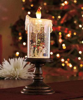 HOLIDAY LIGHTED SNOWMAN candle SNOWGLOBE CHRISTMAS DECOR NEW