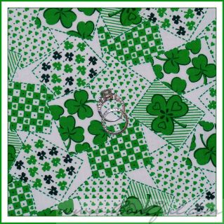   Irish Shamrock Clover Green White Playing Card Heart Dot Cotton VTG