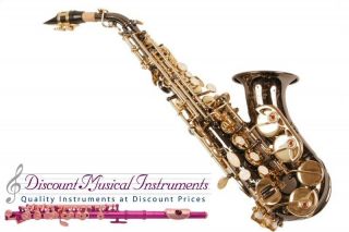 Venus Dark Nickel Curved Soprano Saxophone with Gold keys   complete 