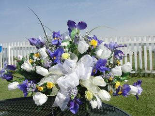 Purple Iris Yellow Cemetery Flowers Tombstone Saddle Mothers Day Grave 