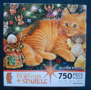 jigsaw puzzle 750 pc glitter Ivory Cats Sparkle Christmas Angels