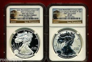 2012 S 2 COIN SET NGC PF69 FR & REVERSE SILVER PROOF EAGLE PR69 75TH 