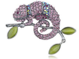   Crystal Rhinestone Chameleon Lizard Costume Jewelry Brooch Pin