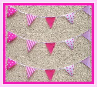 LOVELY PINK MIX HANDMADE FABRIC BUNTING 10FT BRAND NEW