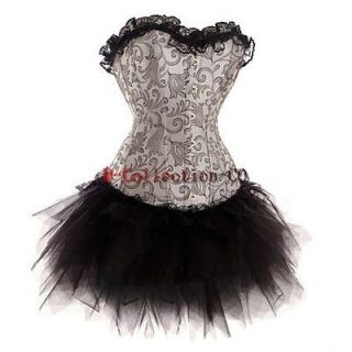   Moulin Rouge Silver Showgirl Vegas Costume Boned CORSET Tutu Skirt
