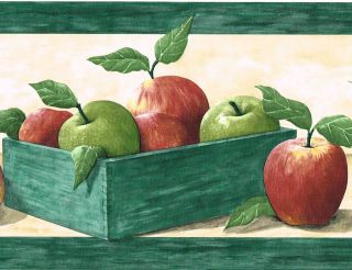   Red Green Apples Apple Fruit Crate Box Shelf Kitchen Wall paper Border