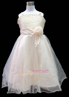 Champagne Rosette Children Wedding Flower Girl Dress Prom Gown Size 3 
