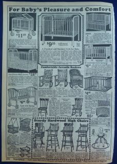   Vintage Antique 1924 5 Wards Ad for Baby Furniture Cribs High Chairs