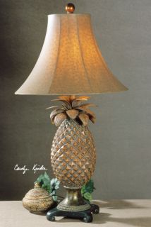   Bronze Pineapple Table Lamp Ostrich Texture Round Bell Shade Lighting