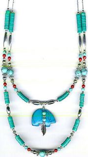   TURQUOISE SPIRIT BEAR DOUBLE NECKLACE#10,NATIVE AMERICAN JEWELRY