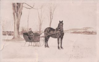   Vintage Old Postcard Real Photo Winter Scene Horse Drawn Sleigh