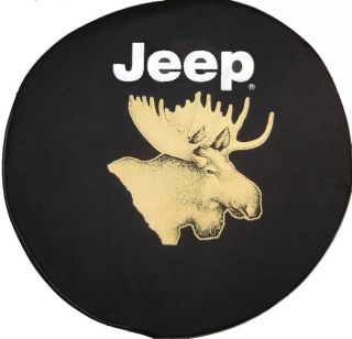   Jeep logo 32 Moose on Heavy Black Denim Tire Cover (Fits: Jeep Liberty