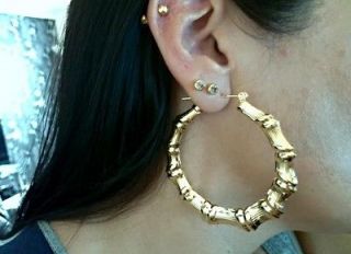   size in stock 7cm gold tone bamboo creole style hoop earrings
