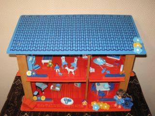 Old Vintage Dutch Holland Sio Doll House Blue Roof w Miniatures Tin 