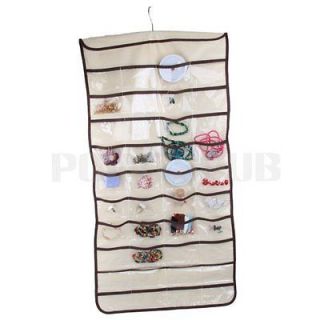 Jewelry Beige Hanging Storage Organizer Case Bag 80 Pouch Pockets