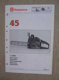 1990 Husqvarna Chain Saw Model 45 Spare Parts Manual List 