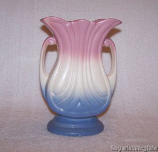 VINTAGE Hull Pottery MARDI GRAS GRANADA Pink Blue White VASE Double 