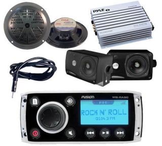 Marine Boat Yacht Stereo kit With 2 box/2 Round Black Pyle Speakers 