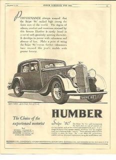 Original 1934 UK Humbler Motor Car and Grenoville Casanova Perfume Ads