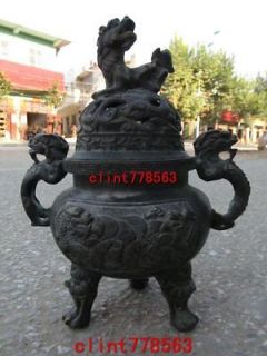 Chinese elegance Brass Elephant Zun with Lion Censer incense burner26