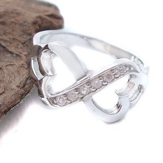 Infinity Connected Loving Heart CZ .925 Silver Ring 8