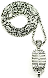 Microphone New Iced Out Metal Pendant 36 Inch Necklace Fashion Chain 