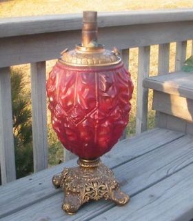   Vintage Satin Drape Ruby Glass GWTW Gone with the Wind Parlor Oil Lamp