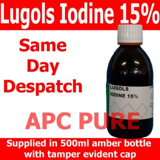 Lugols Iodine Solution 15% Strength 500ml with FREE 50ml Dropper 